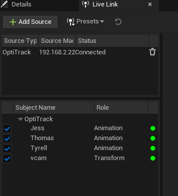Live Link menu location