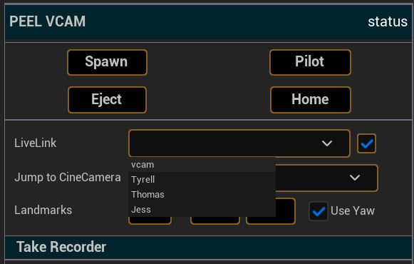 PeelVCam tool’s Live Link dropdown